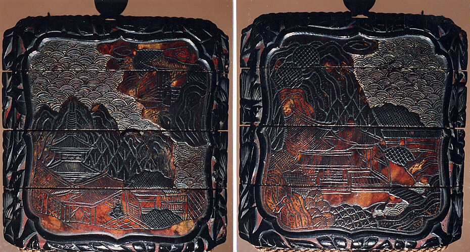 Case (Inrō) with Design of Chinese-Style Landscape, Pomegranate Leaves and Fruit