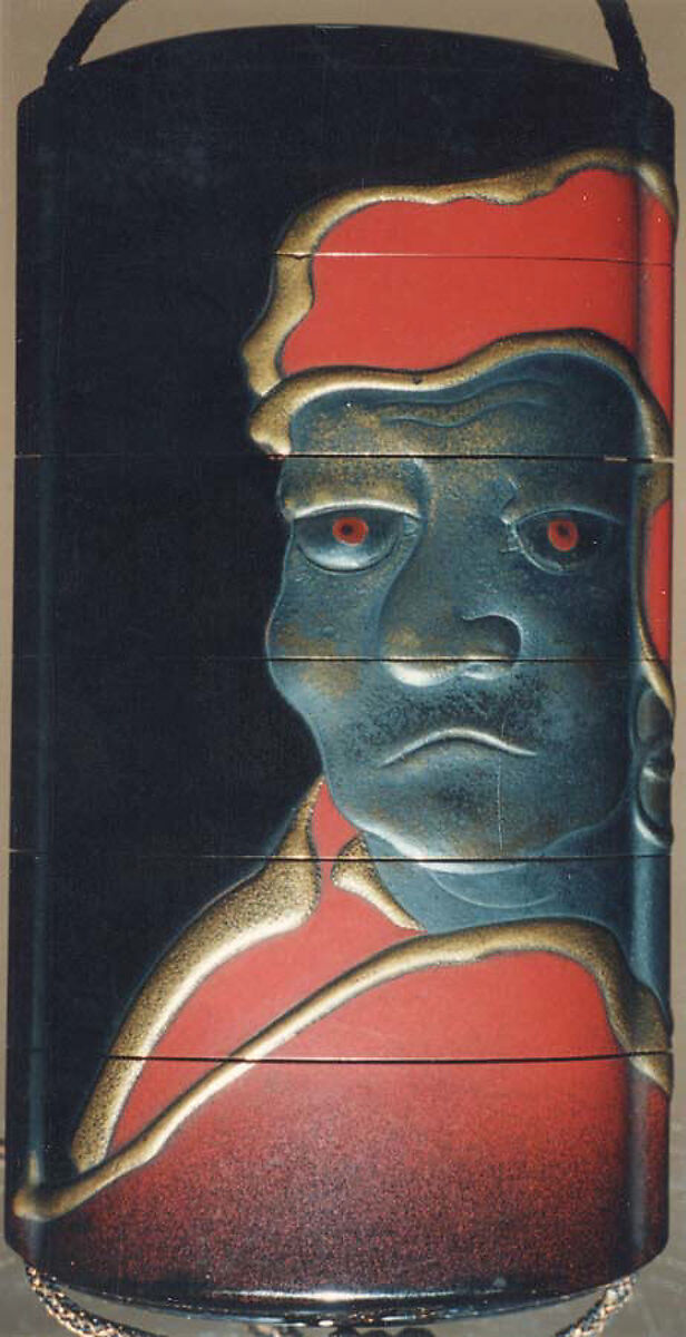 Case (Inrō) with Head of Daruma, Lacquer, roiro, gold, silver, red hiramakie, takamakie, nashiji; Interior: nashiji and fundame, Japan