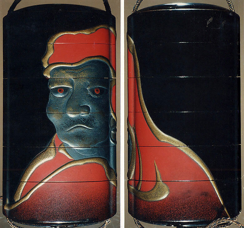 Case (Inrō) with Head of Daruma, Lacquer, roiro, gold, silver, red hiramakie, takamakie, nashiji; Interior: nashiji and fundame, Japan 