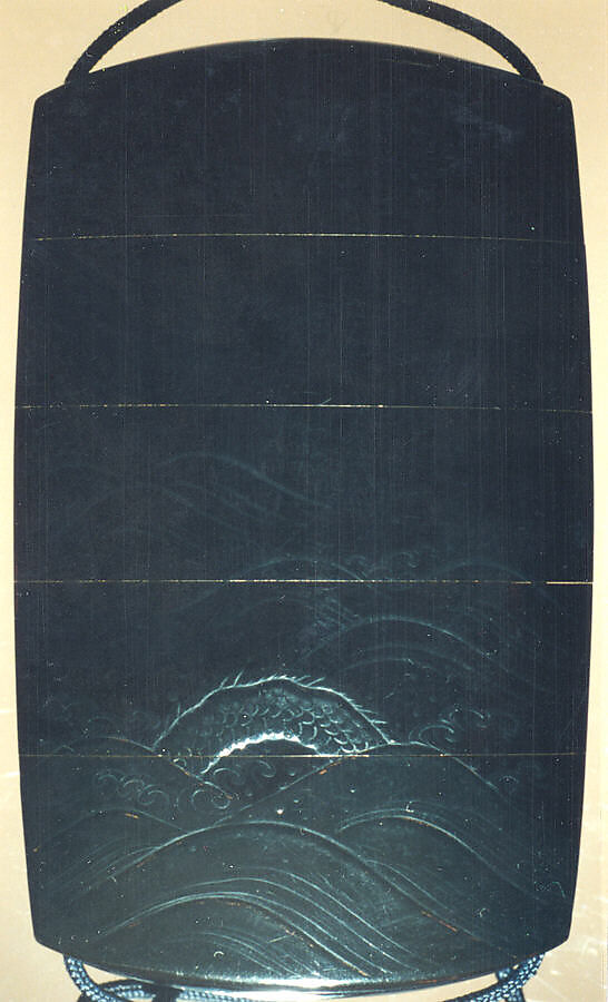 Case (Inrō) with Design of Dragon Emerging from Waves, Lacquer, roiro, yamimakie, black hiramakie, takamakie, inlaid raden eyes; Interior: nashiji and fundame, Japan