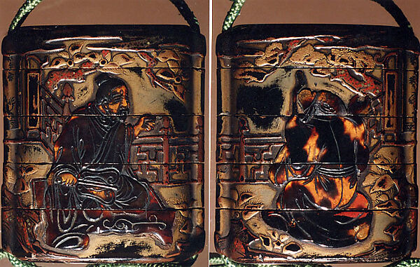 Case (Inrō) with Design of Sages Seated on Verandah, One holding a Fan