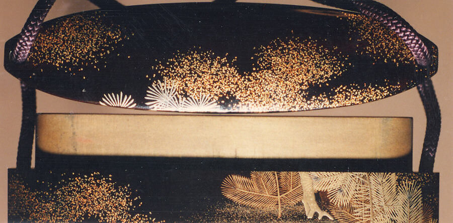 Case (Inrō) with Design of Young Pines Growing beside Gnarled Pine Trees, Lacquer, roiro, gold and silver hiramakie, togidashi, nashiji; Interior: fundame, Japan