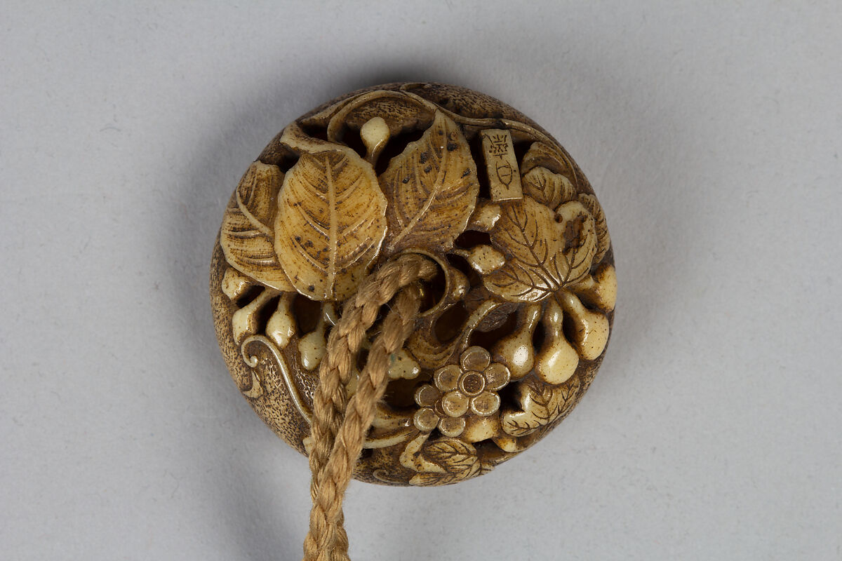 Case (Inrō) with Design of Cranes Standing Beneath a Gnarled Pine Tree and Netsuke Depicting Yoshitsune and Benkei, Hogen Kosen, Lacquer, roiro, gold, silver, black, brown and red hiramakie; Interior: gyobu and fundame, Japan