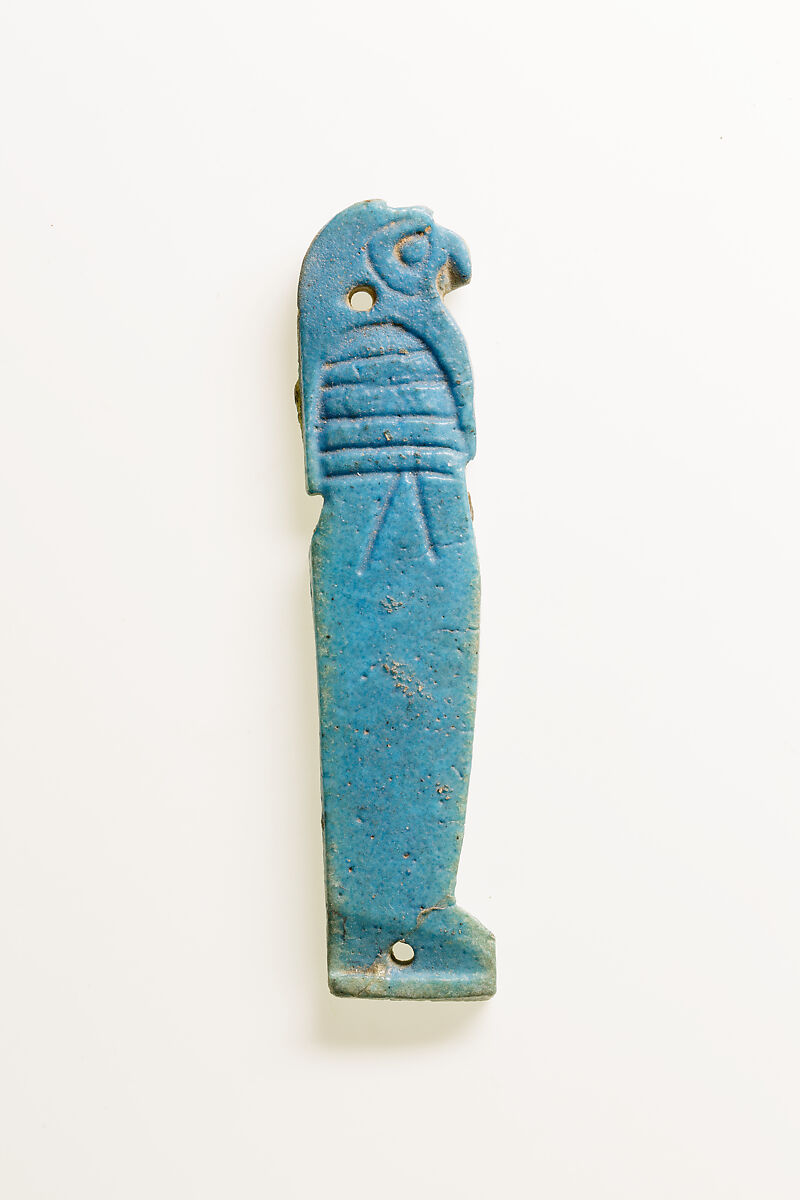 Son of Horus (Qebehsenuef) from bead net, Blue faience 