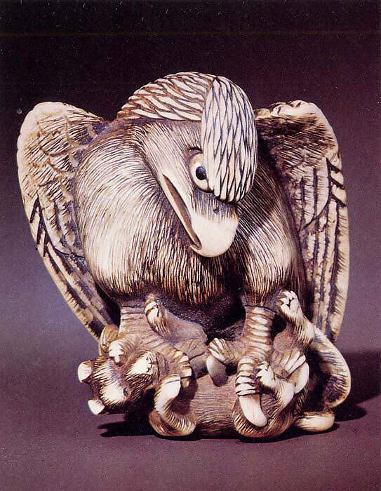 Case (Inrō) with Design of Eulalia Grass and Deer, Case: powdered gold (maki-e), gold, silver, and gold foil on black lacquer with shell inlay; Fastener (ojime): white agate; Toggle (netsuke): ivory carved in the shape of an eagle catching a fox, Japan