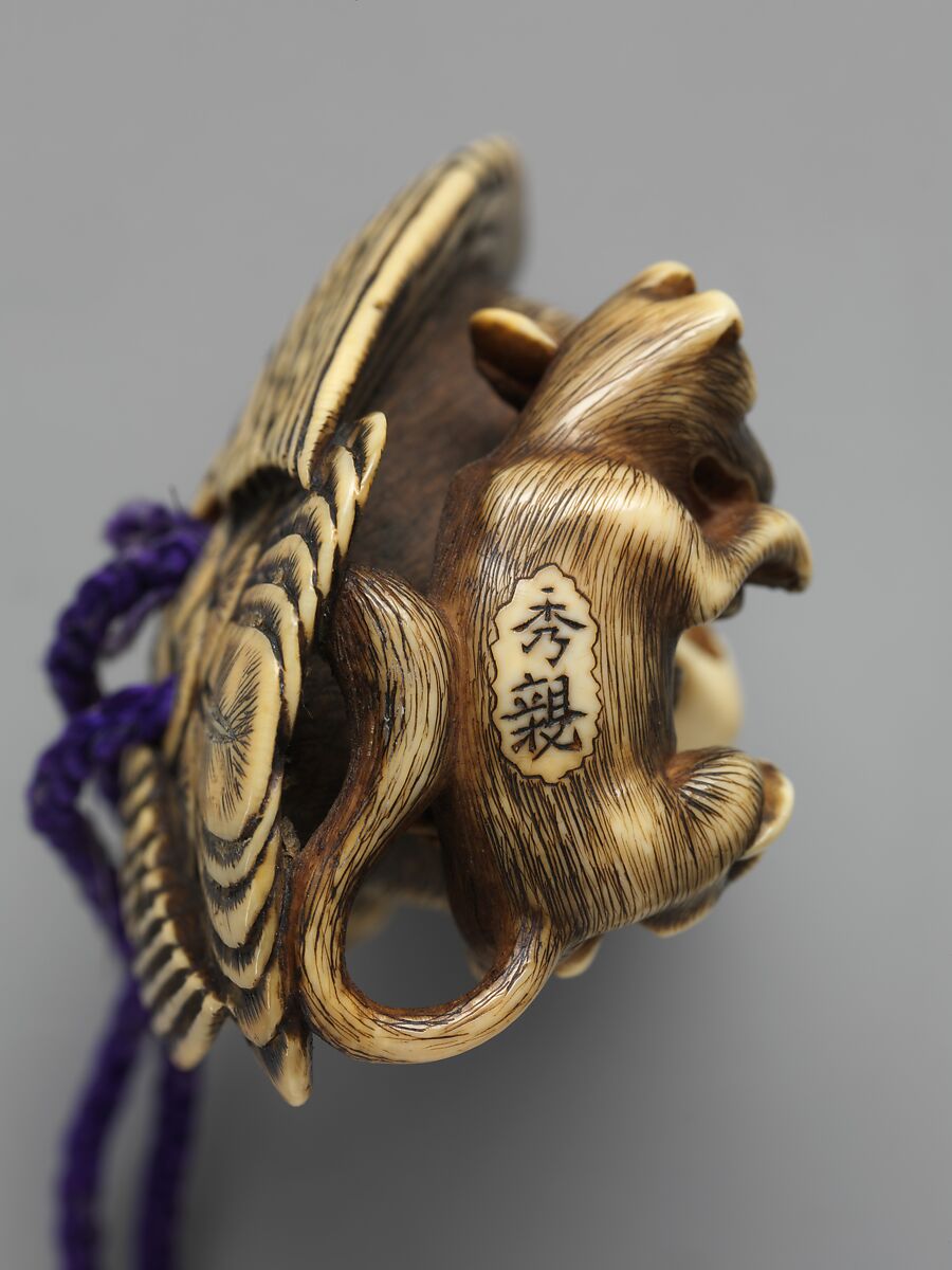 Case (Inrō) with Design of Eulalia Grass and Deer, Case: powdered gold (maki-e), gold, silver, and gold foil on black lacquer with shell inlay; Fastener (ojime): white agate; Toggle (netsuke): ivory carved in the shape of an eagle catching a fox, Japan