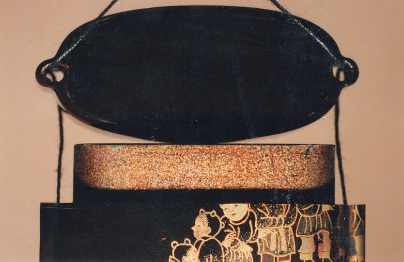 Case (Inrō) with Design of Children in a Circle around a Dragon Pond, Lacquer, roiro, gold and silver togidashi, nashiji; Interior: nashiji and fundame, Japan