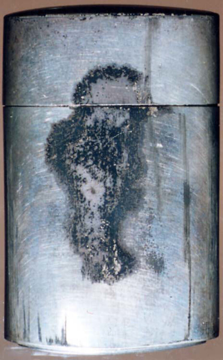 Case (Inrō) with Design of Sage beside a Waterfall (obverse); Tiger beside Rocks and Maple Tree (reverse), Metal, brass, sentoku metal, incised, openwork, various applied metals
Interior: silver metal, Japan