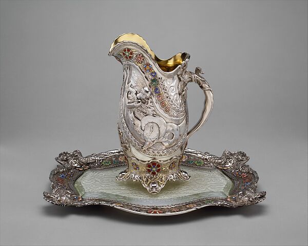 Pitcher (Goelet Schooner Prize), Whiting Manufacturing Company (American, Attleboro, Massachusetts, 1866–1926), Silver, silver-gilt, enamel, glass, American 