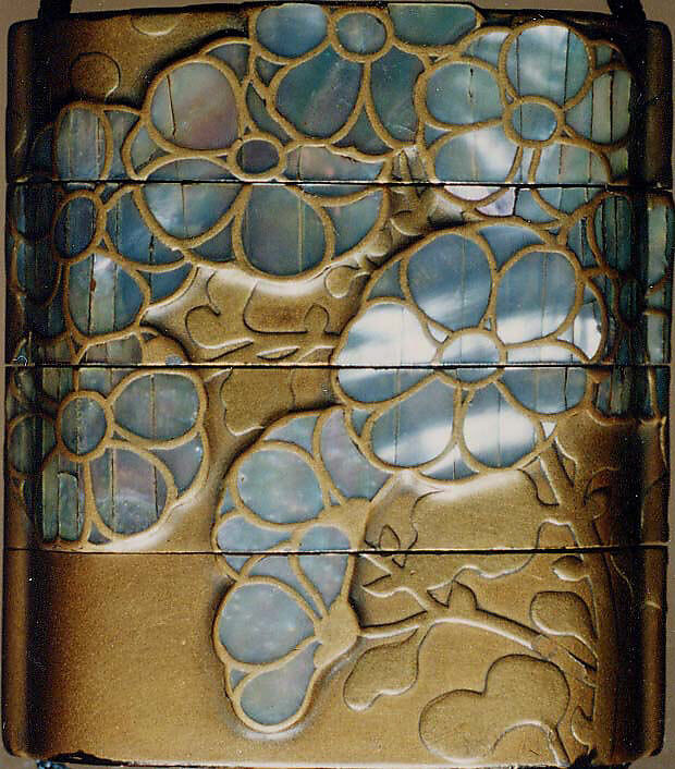 Case (Inrō) with Design of Flowering Plants, Lacquer, fundame, gold takamakie, raden inlay; Interior: fundame, Japan