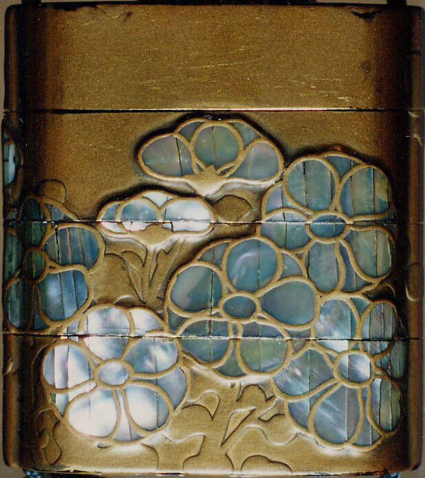 Case (Inrō) with Design of Flowering Plants, Lacquer, fundame, gold takamakie, raden inlay; Interior: fundame, Japan