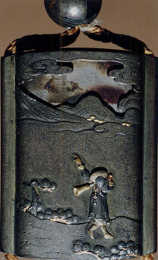 Case (Inrō) with Design of Foreigners on Horseback Looking at Mount Fuji, Metal, silver metal, applied, gold, shibuichi, sentoku, various metals; Interior: silver metal, Japan