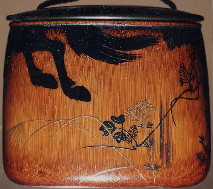 Case (Inrō) with Design of Horse and Autumn Grasses, Shibata Zeshin (Japanese, 1807–1891), Bamboo, black, silver and gold hiramakie, takamakie, wood lid; Interior: plain, Japan