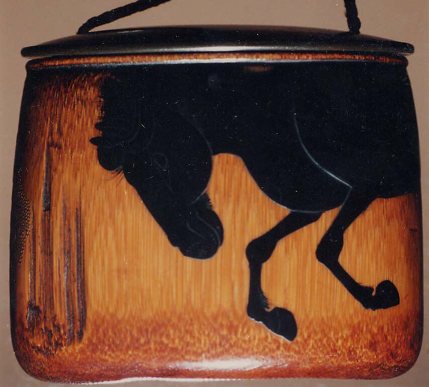 Case (Inrō) with Design of Horse and Autumn Grasses, Shibata Zeshin (Japanese, 1807–1891), Bamboo, black, silver and gold hiramakie, takamakie, wood lid; Interior: plain, Japan