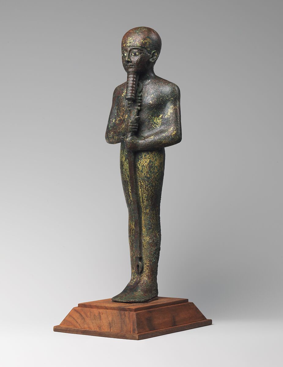 Statue of the God Ptah, Bronze, gold leaf, glass
