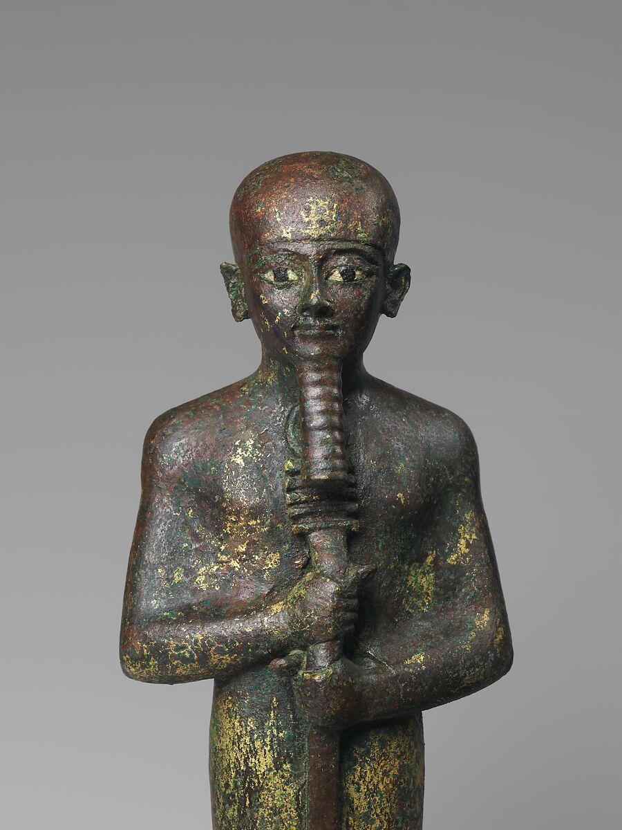 Statue of the God Ptah, Bronze, gold leaf, glass