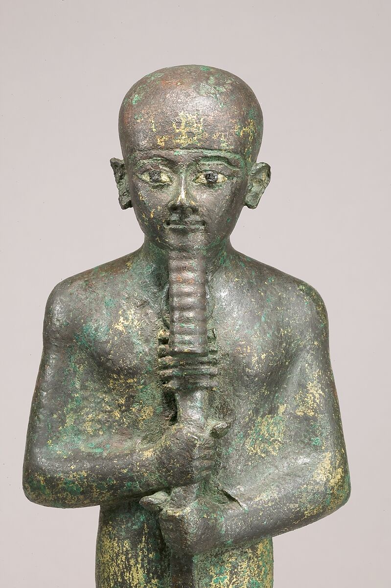 Statue of the God Ptah, Bronze, gold leaf, glass