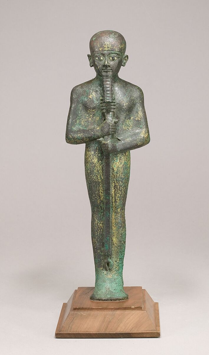 Statue of the God Ptah, Bronze, gold leaf, glass