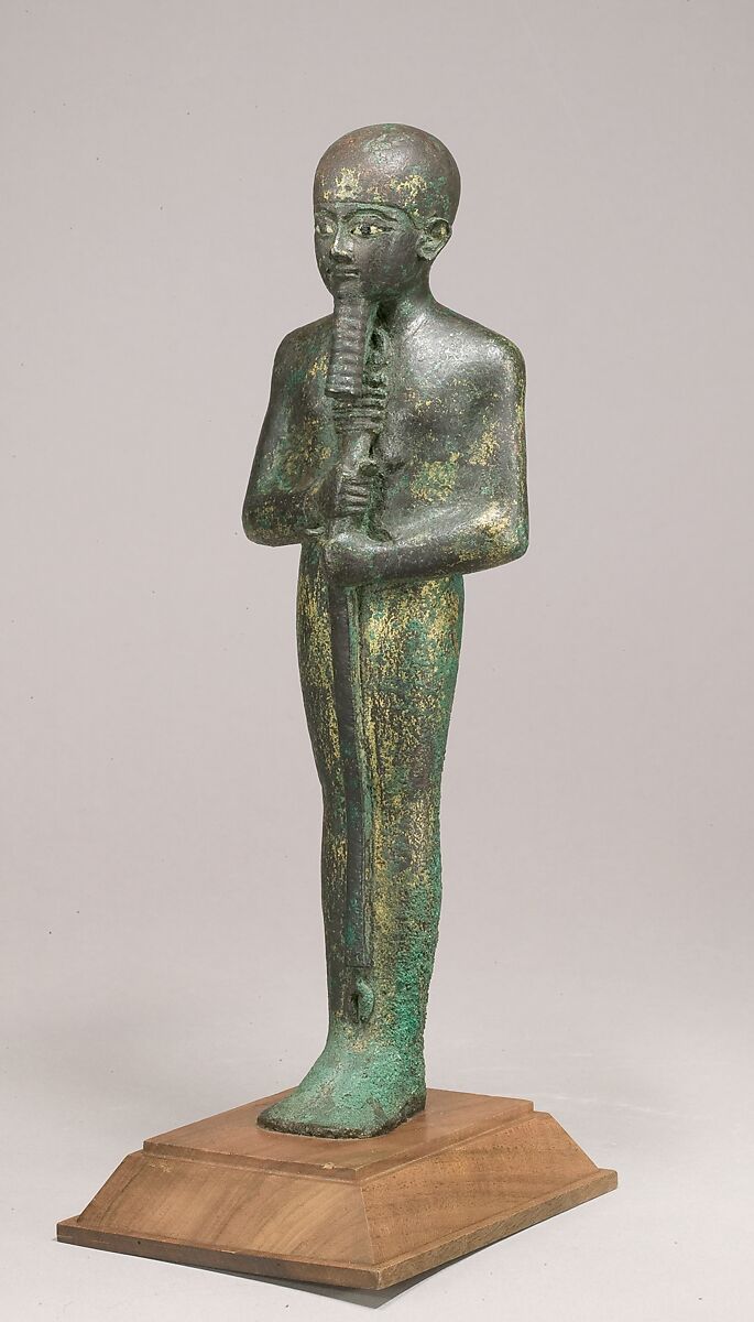 Statue of the God Ptah, Bronze, gold leaf, glass