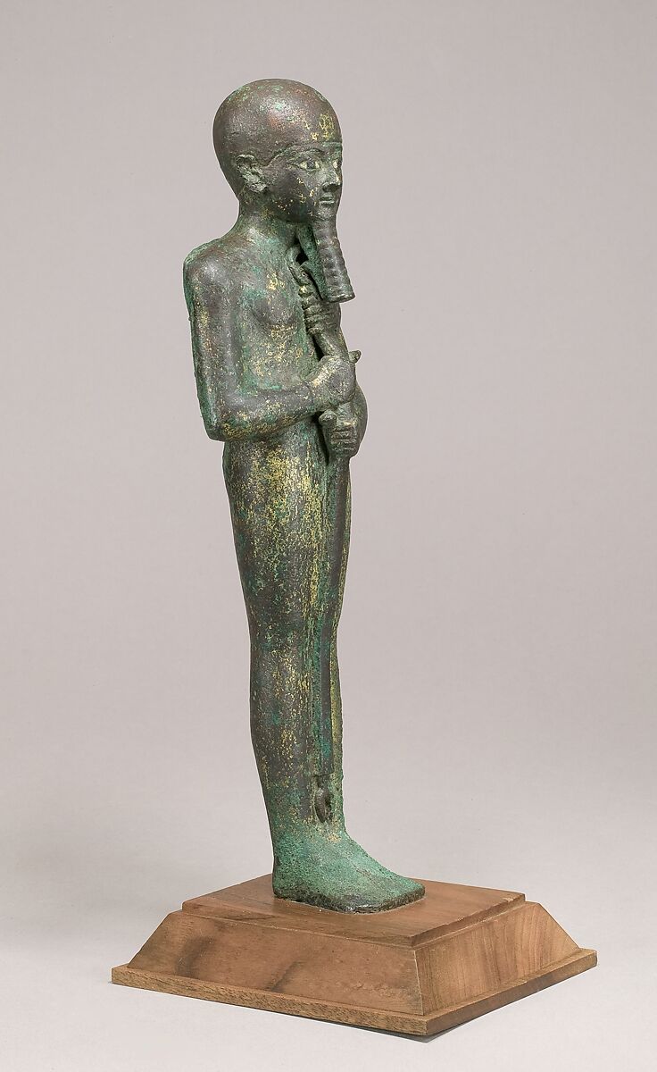 Statue of the God Ptah, Bronze, gold leaf, glass