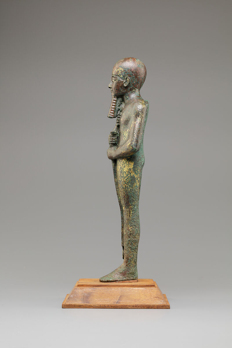 Statue of the God Ptah, Bronze, gold leaf, glass