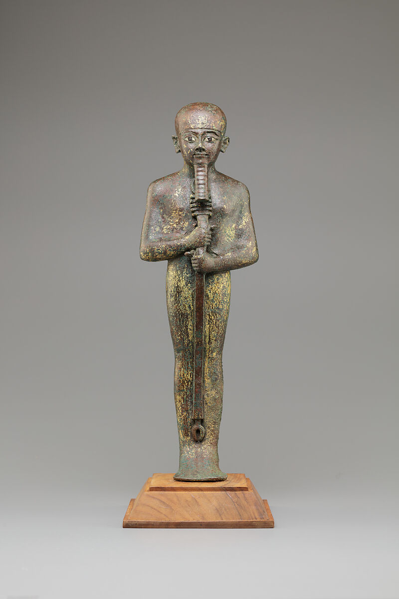 Statue of the God Ptah, Bronze, gold leaf, glass