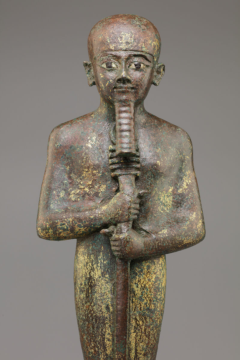 Statue of the God Ptah, Bronze, gold leaf, glass