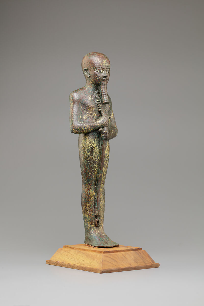 Statue of the God Ptah, Bronze, gold leaf, glass