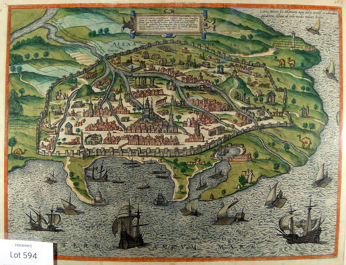 Map of Alexandria, Georg Braun (German, 1541–1622), Etching, hand colored