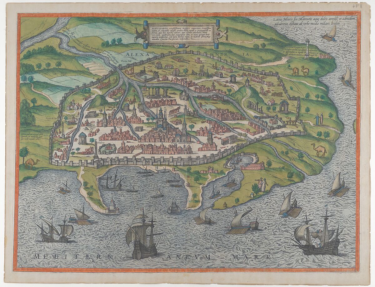 Map of Alexandria, Georg Braun (German, 1541–1622), Etching, hand colored 