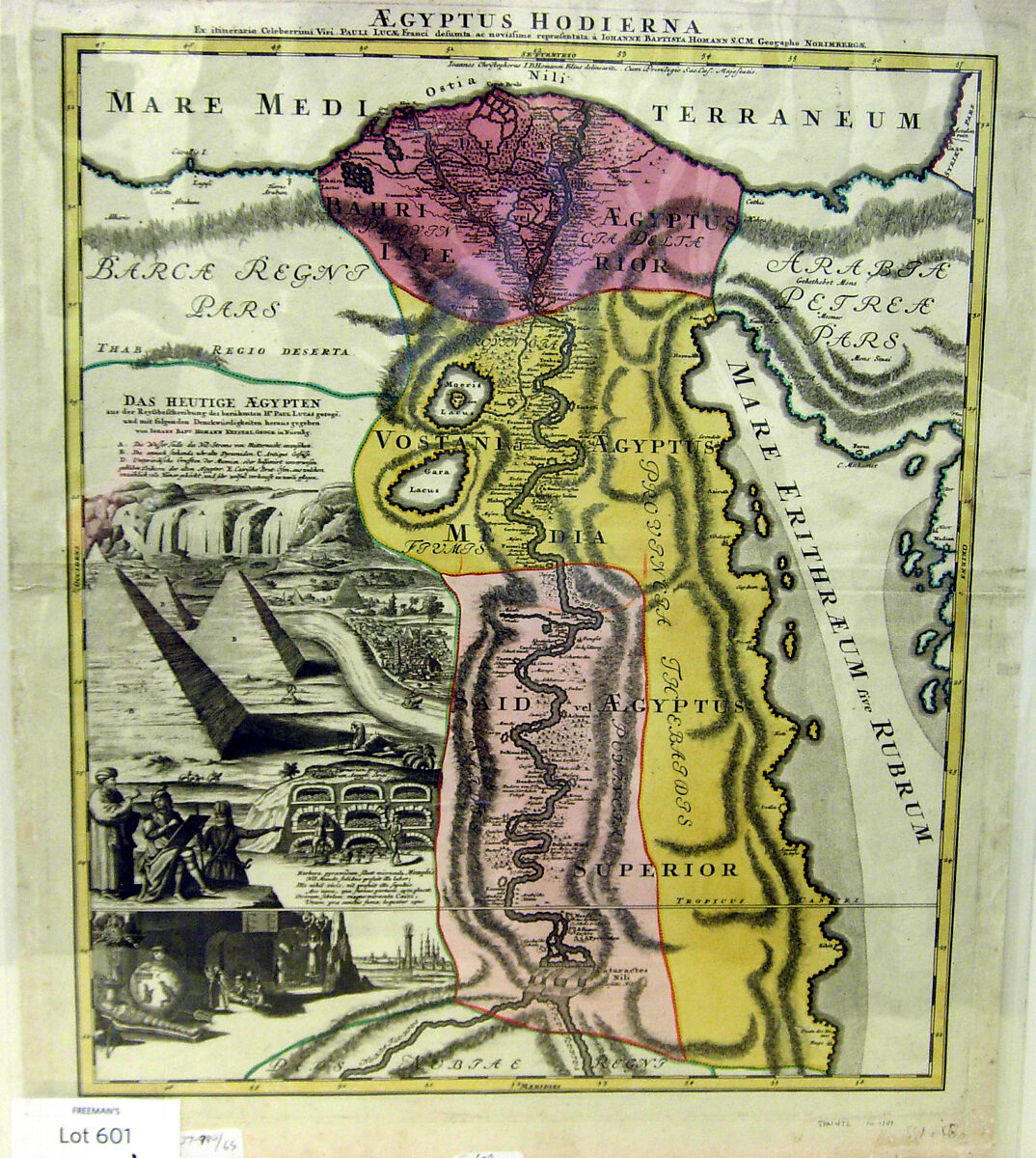 Aegyptus Hodierna, Map of Egypt, Johann Baptist Homann (German, Oberkammlach 1664–1724 Nuremberg), Etching and engraving, hand-colored on laid paper 
