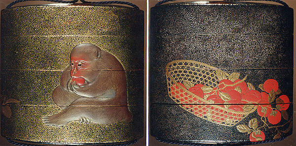 Case (Inrō) with Design of Basket of Persimmons (obverse); Monkey Eating Persimmon (reverse)