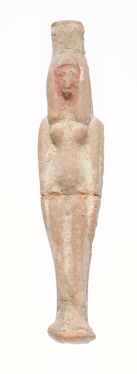 Standing female figurine with tall headdress, Pottery 
