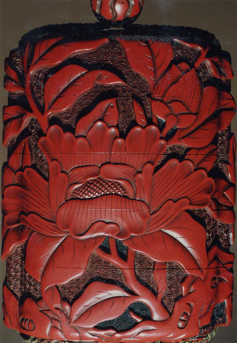 Case (Inrō) with Design of Large Flowering Peony, Carved red lacquer, Japan