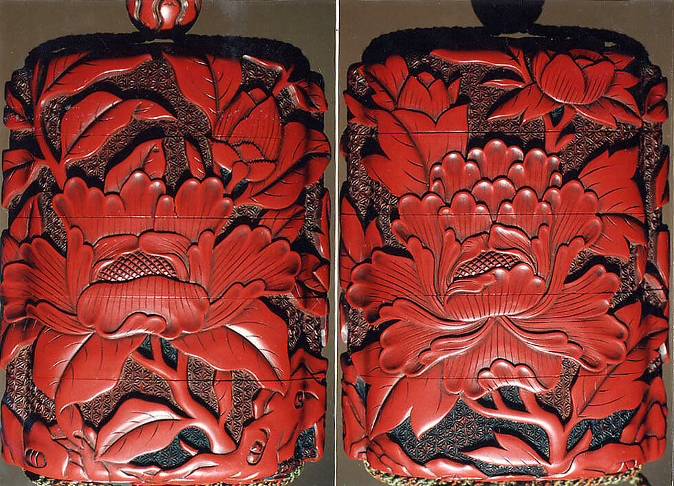 Case (Inrō) with Design of Large Flowering Peony, Carved red lacquer, Japan 