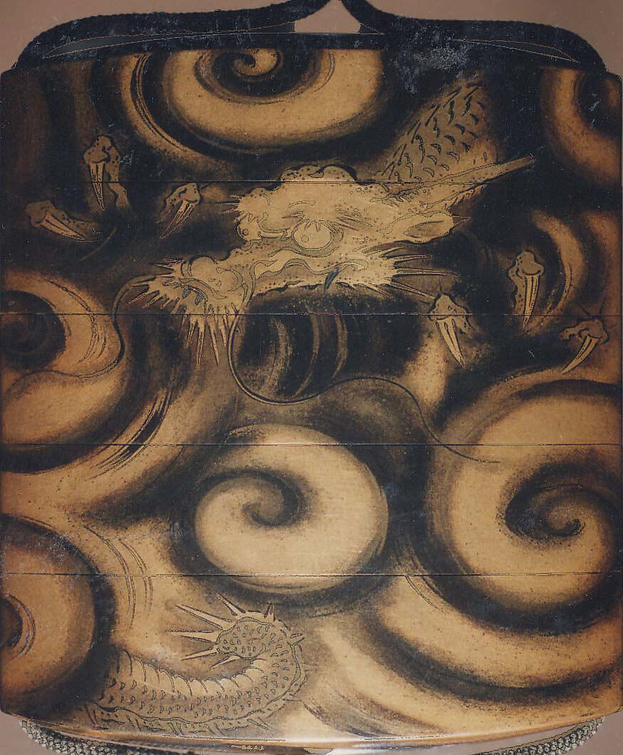 Case (Inrō) with Design of Dragon among Spiraling Clouds, Lacquer, fundame, sumie togidashi; Interior: gyobu nashiji & fundame, Japan