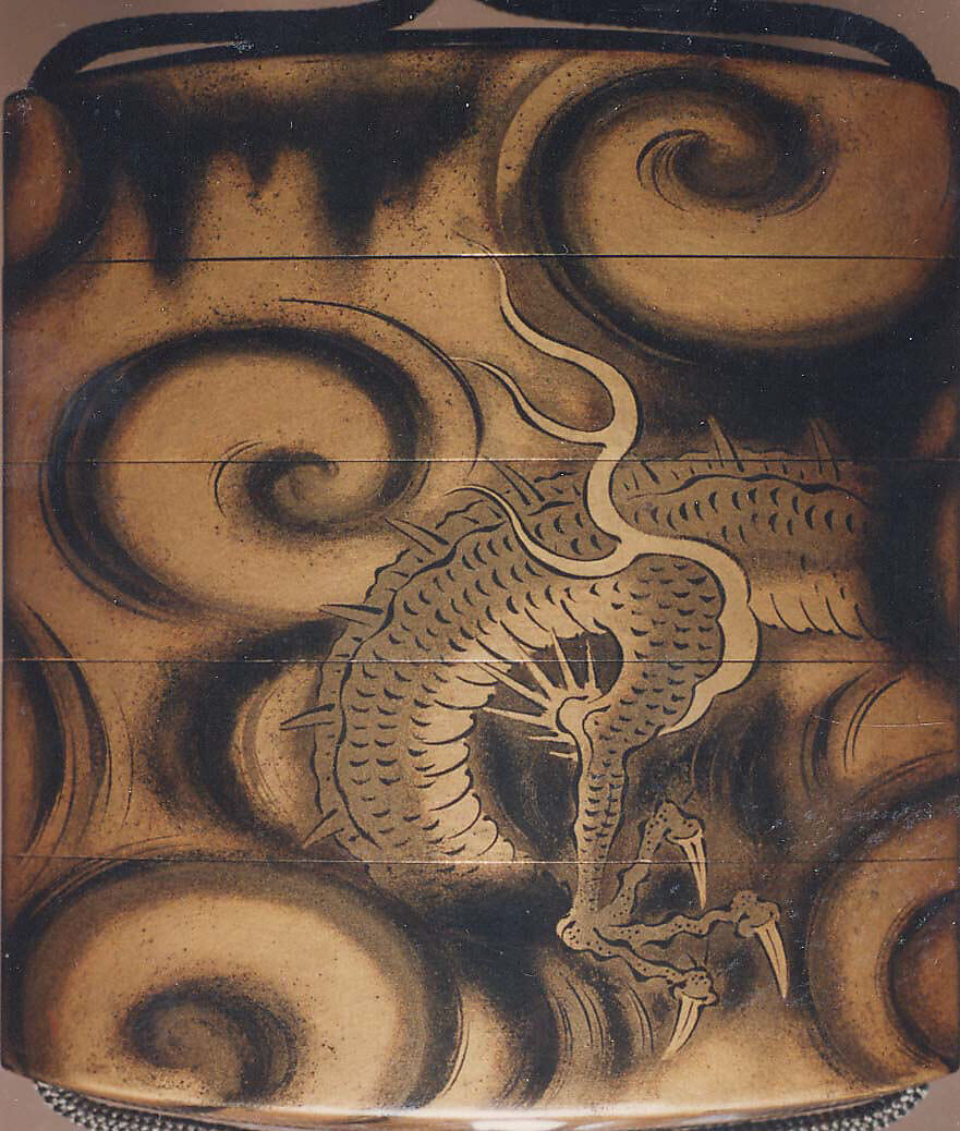 Case (Inrō) with Design of Dragon among Spiraling Clouds, Lacquer, fundame, sumie togidashi; Interior: gyobu nashiji & fundame, Japan
