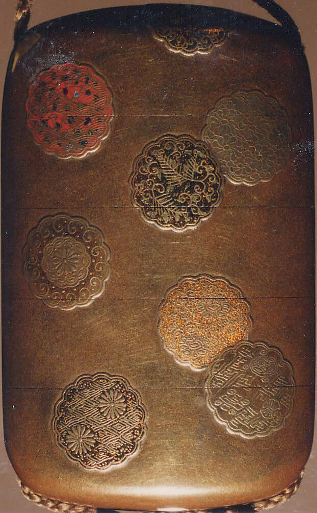 Case (Inrō) with Design of Scalloped Medallions, Gold maki-e and colored lacquer, Japan
