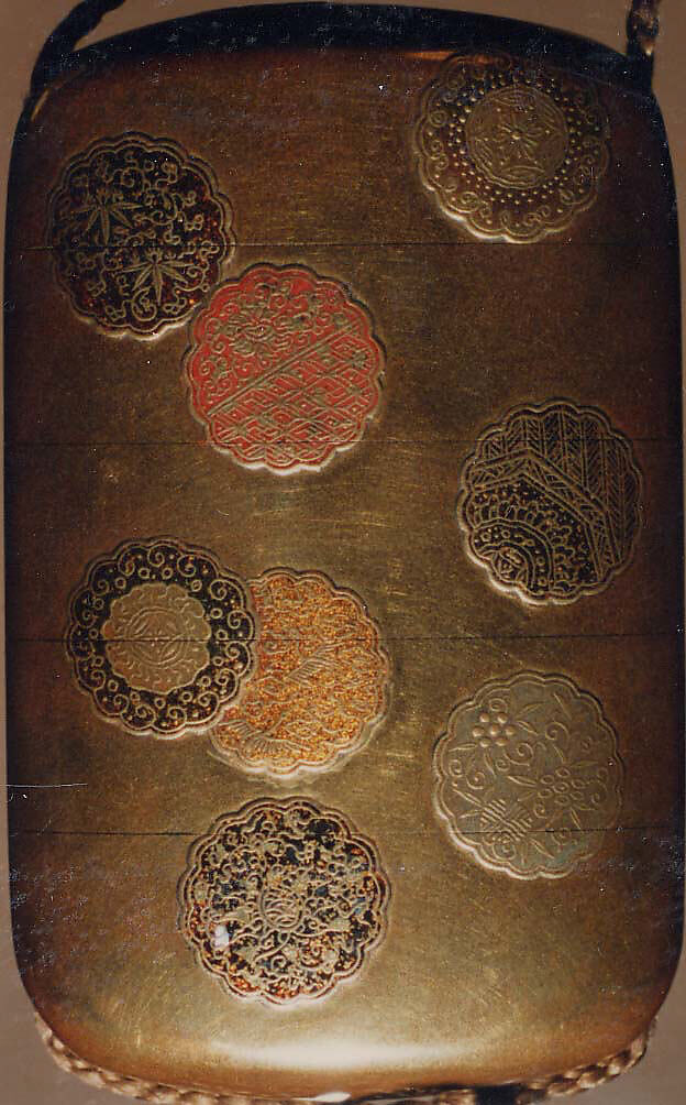 Case (Inrō) with Design of Scalloped Medallions, Gold maki-e and colored lacquer, Japan