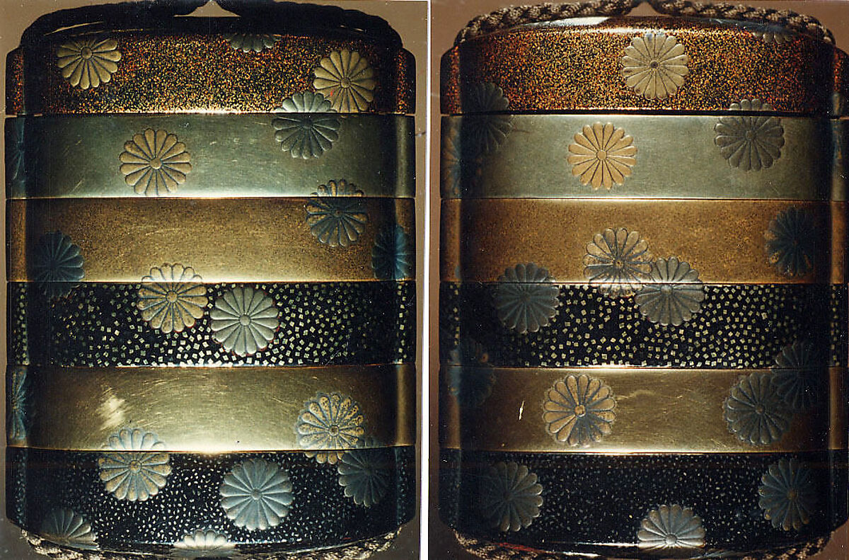 Case (Inrō) with Design of Scattered Pawlonia Blossoms, Lacquer, fundame, nashiji, hirame, silver ground, gold and silver hiramakie; Interior: nashiji and fundame, Japan 