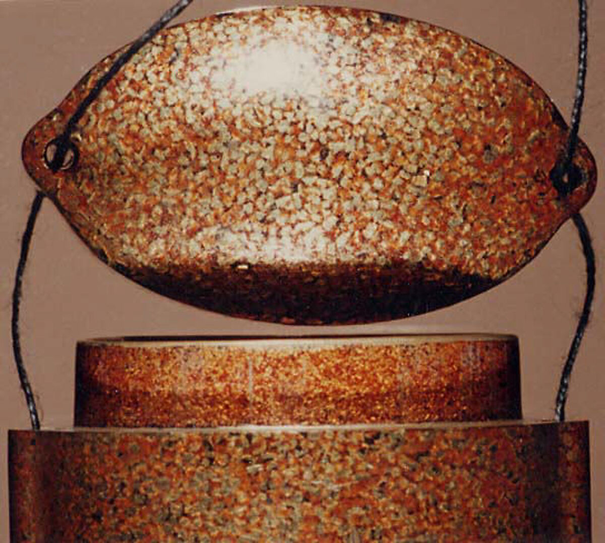 Case (Inrō) with Design of Jurōjin (God of Longevity) Seated beside Stag (obverse); Sage with Crane and Fly Whisk (reverse), Lacquer, nashiji, hirame, gold and coloured hiramakie, takamakie; Interior: nashiji and fundame, Japan