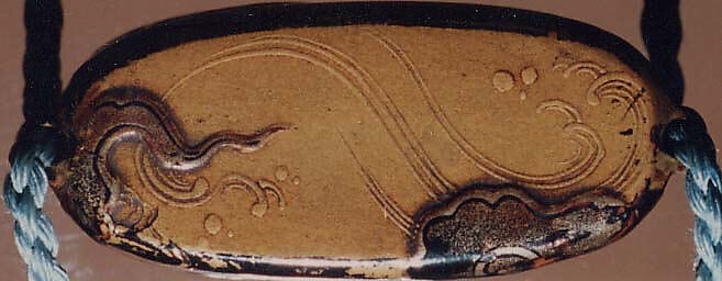 Case (Inrō) with Design of Bishamon on Clouds Pursuing Demon (Oni) Holding Sacred Gem, Lacquer, roiro and rubbed fundame, gold and silver hiramakie, tortoiseshell; Interior: nashiji and fundame, Japan