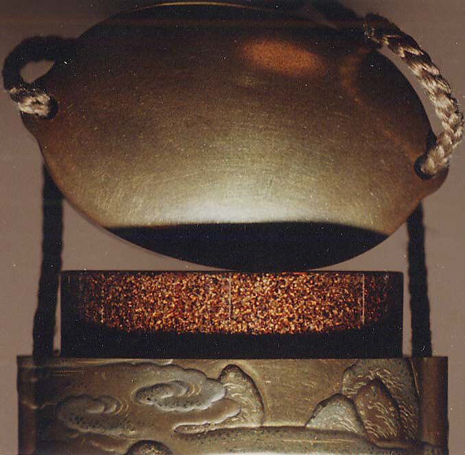 Case (Inrō) with Design of Shishi Dog Throwing its Young from Rocks (obverse); Shishi Dog Climbing up a Cliff (reverse), Lacquer, kinji, gold and silver hiramakie, takamakie, kirigane, applied metal; Interior: nashiji and fundame, Japan