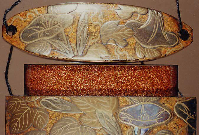 Case (Inrō) with Design of Flowering Morning Glory, Lacquer, nashiji, gold and silver hiramakie, aogai inlay; Interior: nashiji and fundame, Japan