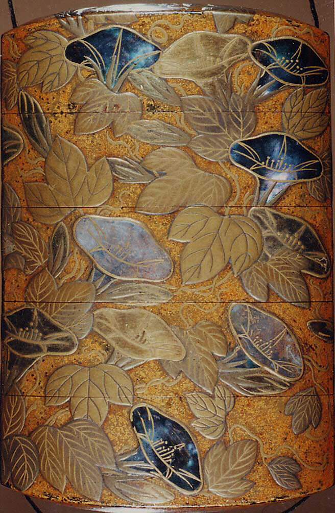 Case (Inrō) with Design of Flowering Morning Glory, Lacquer, nashiji, gold and silver hiramakie, aogai inlay; Interior: nashiji and fundame, Japan