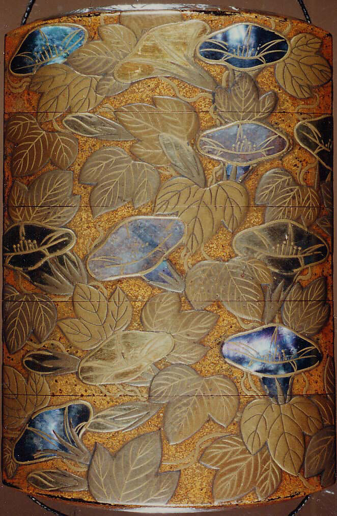 Case (Inrō) with Design of Flowering Morning Glory, Lacquer, nashiji, gold and silver hiramakie, aogai inlay; Interior: nashiji and fundame, Japan