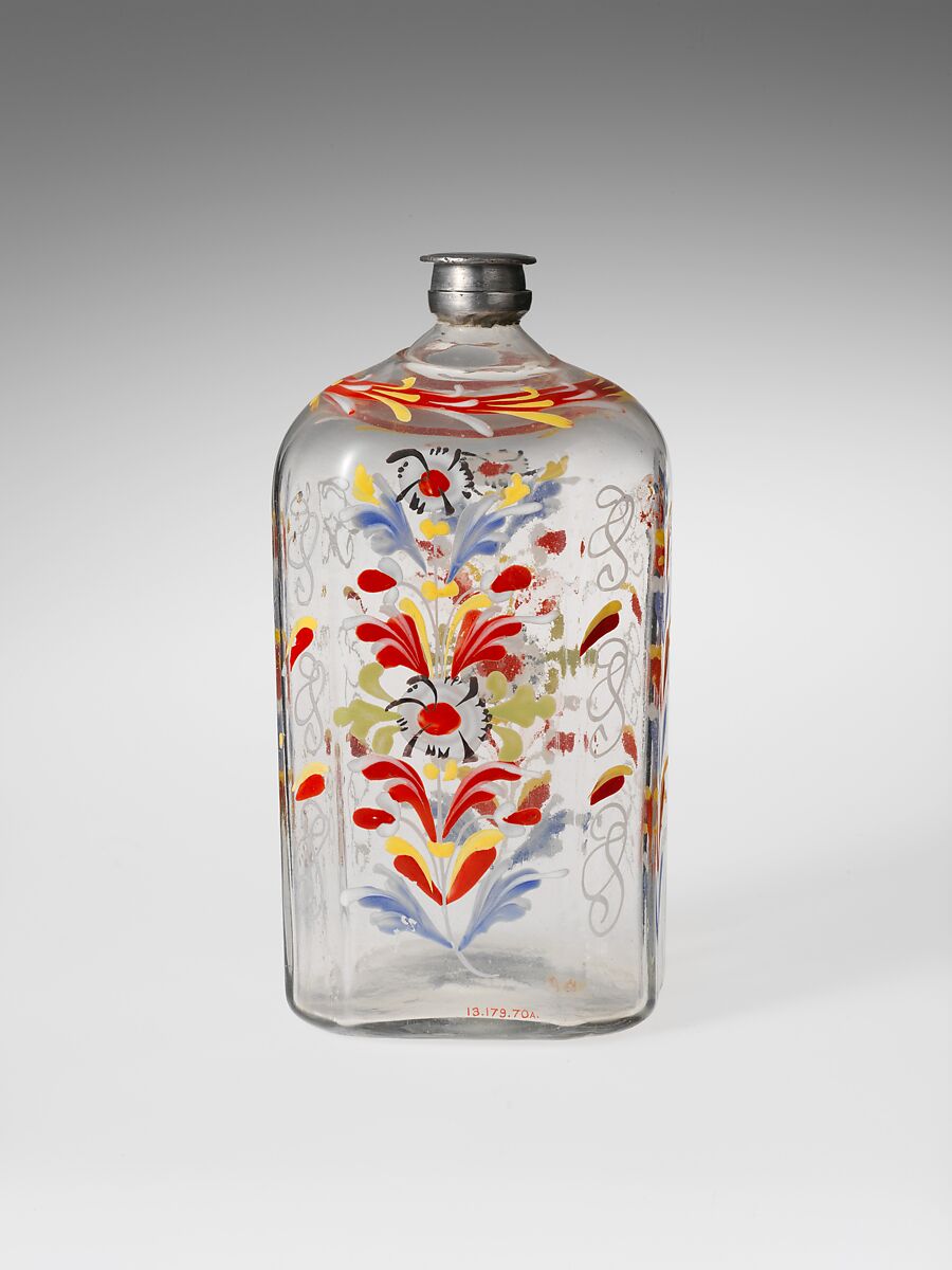 Bottle, Non-lead glass with enamel decoration 