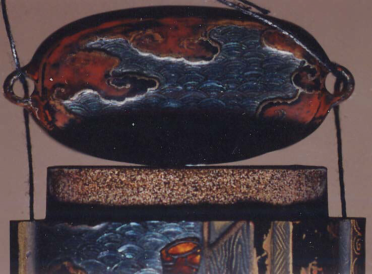 Case (Inrō) with Design of Chinese Sages Playing Musical Instruments on a Verandah, Lacquer, roiro, rubbed fundame, brown and black hiramakie, tortoiseshell, aogai; Interior: nashiji and fundame, Japan