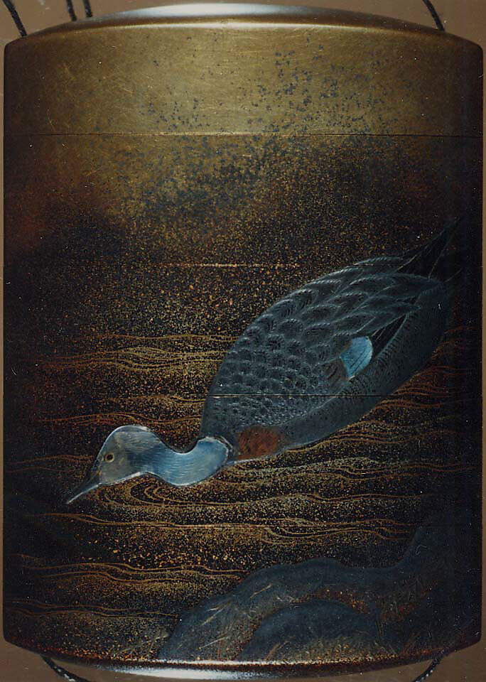 Case (Inrō) with Design of Ducks beside Snow-Covered Reeds and Shore, Lacquer, fundame, nashiji, gold and silver hiramakie, raden inlay; Interior: nashiji and fundame, Japan