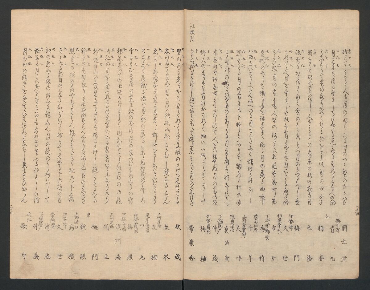 One Hundred Comic Poems of the Flower, One of the Three Friends, Tsuki, the Moon, Yuki, the Snow, and Hana, the Flower (Sansai hana hyakushu) 三才花百首, Totoya Hokkei 魚屋北渓 (Japanese, 1780–1850), Three volumes; ink and color on paper, Japan